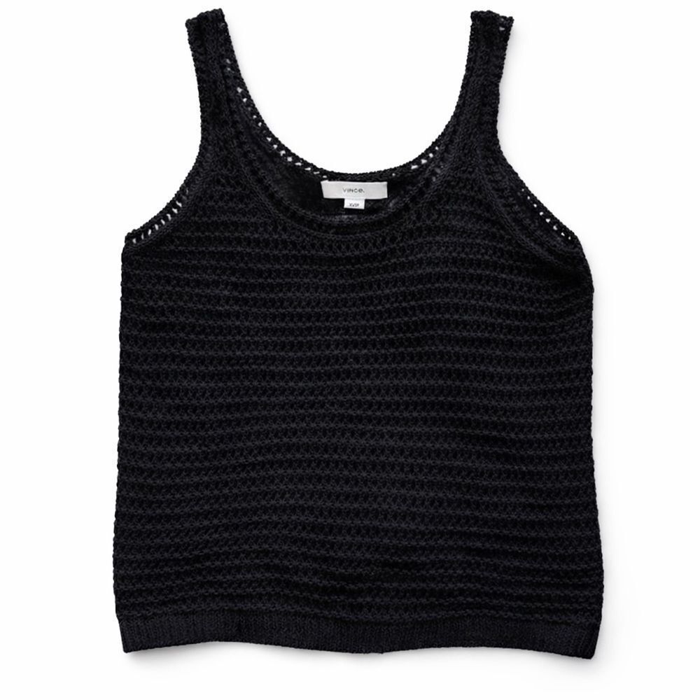 Vince Black Cotton Blend Crochet Tank XS